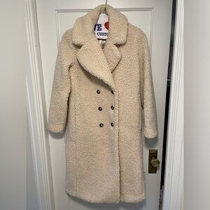 J.Crew Ivory Double-Breasted Teddy Sherpa Topcoat, XS